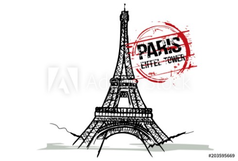 Picture of Eiffel Tower Paris France city design Hand drawn illustration